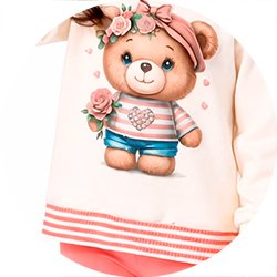 01 conjunto menina blusao moletom e legging urso strass cinza claro 2