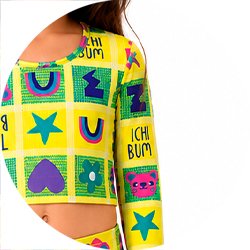 01 conjunto biquini menina protecao uv ursinho figuras kamylus amarelo 8
