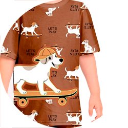 01 pijama menino camiseta e bermuda cachorrinho skatista brilha no escuro kyly marrom 1