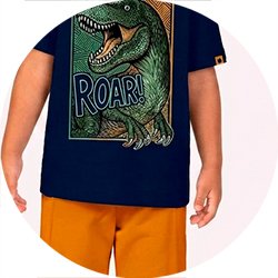 01 conjunto menino camiseta e bermuda moletinho dinossauro kyly azul marinho 1