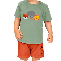 01 conjunto menino camiseta e bermuda moletinho animais kyly