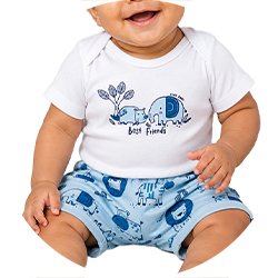 01 conjunto bebe menino body e bermuda animais kiko baby