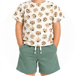 01 conjunto menino camiseta e bermuda moletinho animais trick nick