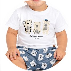 01 conjunto bebe menino camiseta e bermuda bichinhos trick nick