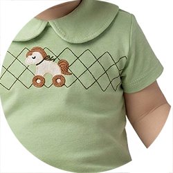 01 macaquinho bebe menino bordado cavalinho kiko baby areia p