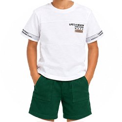 01 conjunto menino camiseta e bermuda bordado tile e sul