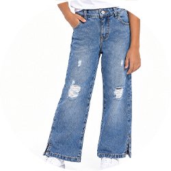 06 calca jeans menina wide leg destroyed kidstok